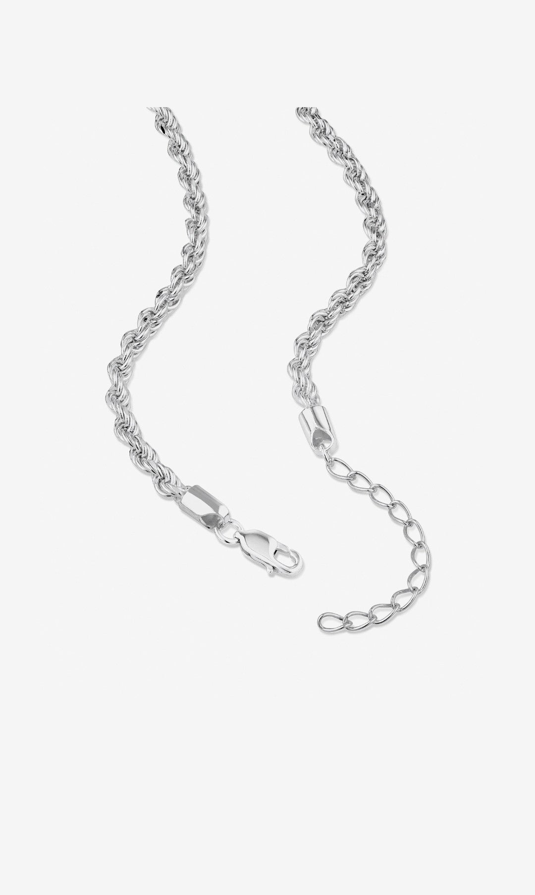 50cm (20") 3.5mm-4mm Width Rope Chain in Sterling Silver